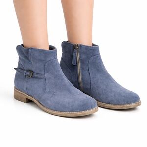 Size 37 / 7 Manas Women’s Blue Suede Leather Ankle Boots Zip